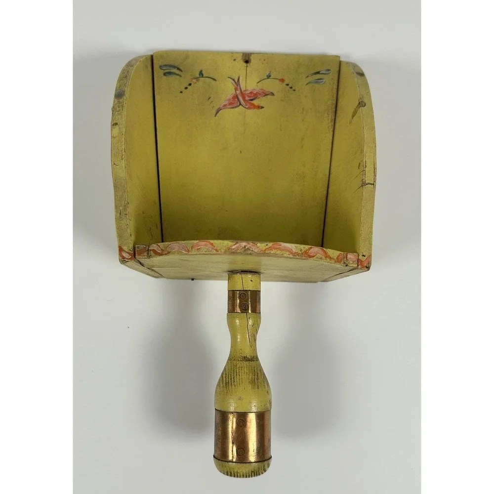 Folk Art Painted Wooden Grain Scoop Wall Decor Shelf Yellow Bird Antique